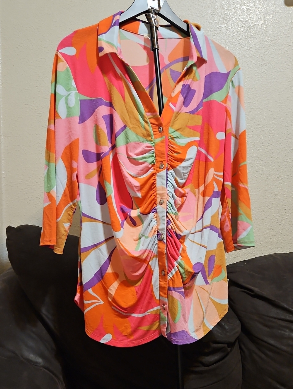 Sew In Love Multicolor Ruched Button-Down Blouse